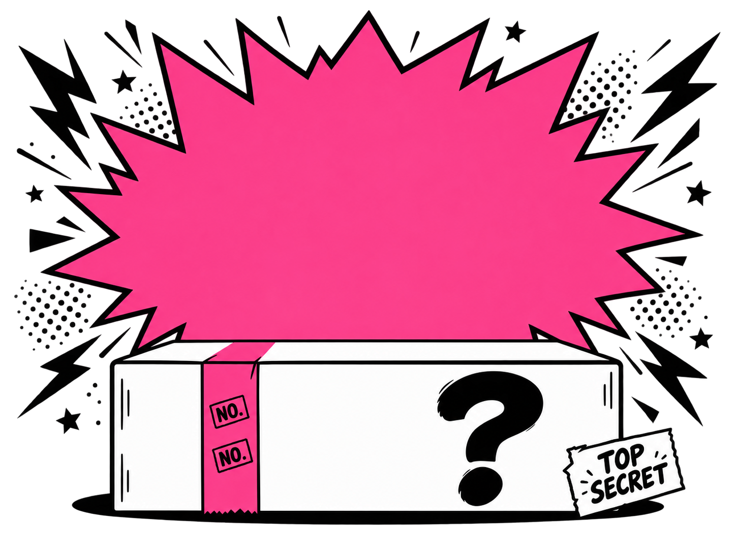 A secret package in a pink comic explosion